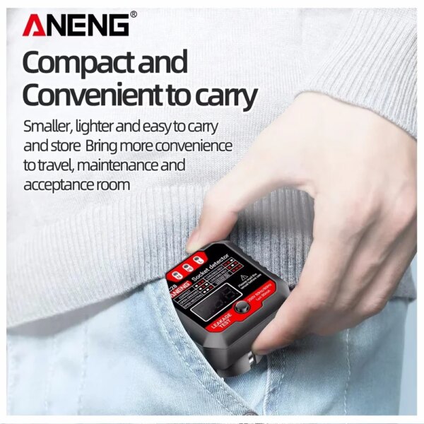 ⁦בודק שקעים דיגיטלי חכם ANENG AC28 – כולל בדיקת מתח, קו אפס, הארקה ובדיקת פאזת RCD / NCV עם מסך דיגיטלי⁩ – תמונה ⁦3⁩