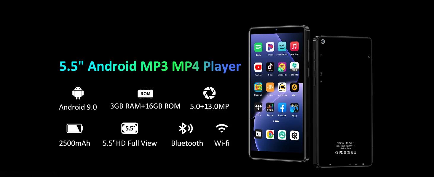 נגן MP4 MP3 אנדרואיד עם מסך ענק 5.5 אינץ, WIFI, מהיר ועוצמתי 3GB RAM + זיכרון 16GB